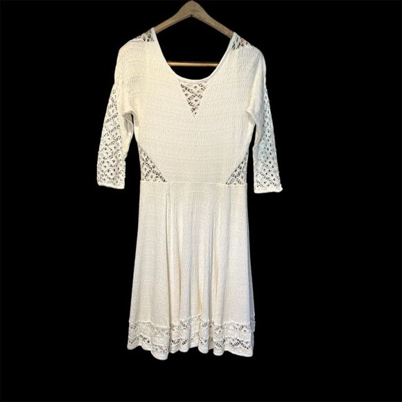Free People Ivory Lace Cut Out Mini Dress Large - Picture 1 of 4